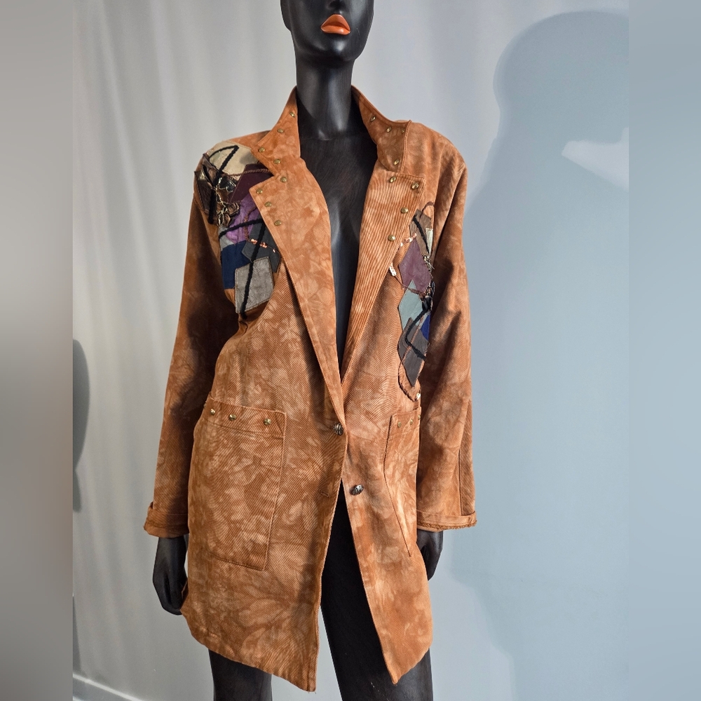 Vintage Charle Casuals Jean Jacket with Leather Patchwork